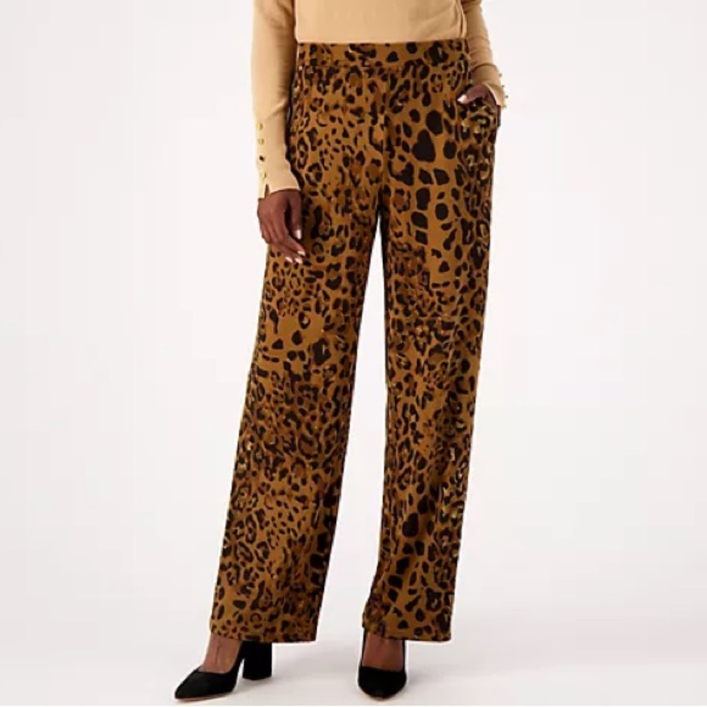 Susan Graver Regular Printed Liquid Knit Wide Leg Pull On Pants 2X